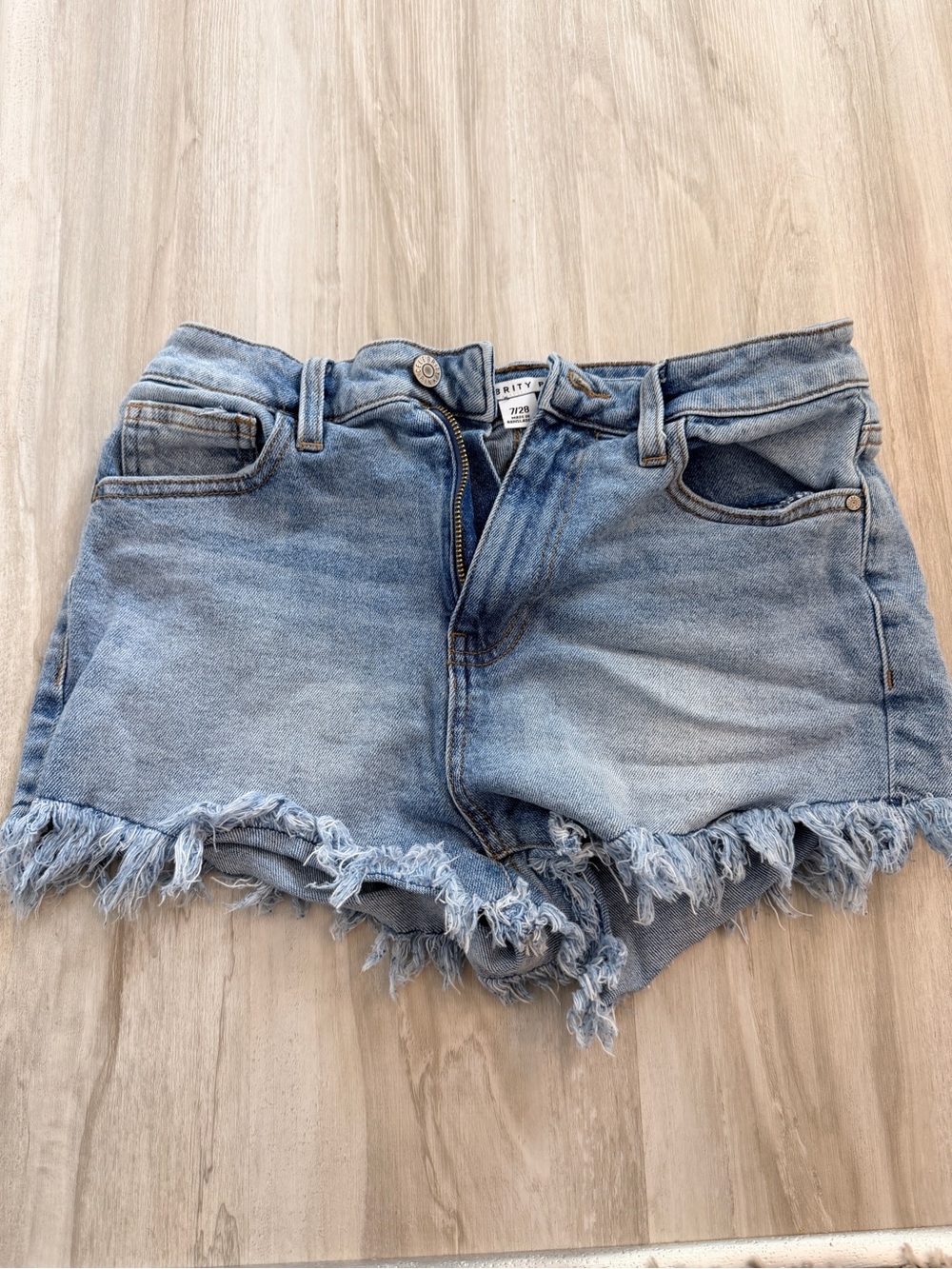 Celebrity Pink Light Blue Distressed Frayed Denim Shorts